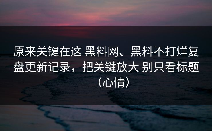 原来关键在这 黑料网、黑料不打烊复盘更新记录，把关键放大 别只看标题（心情）