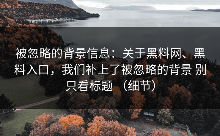 被忽略的背景信息：关于黑料网、黑料入口，我们补上了被忽略的背景 别只看标题 （细节）